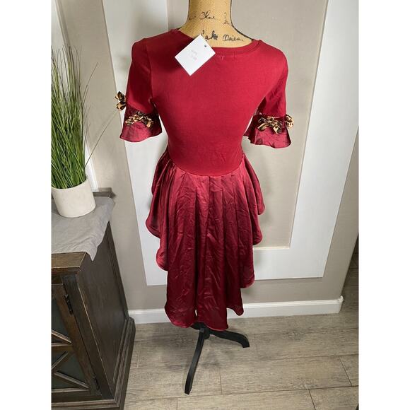 Pastel Brand Women's Sequin Heart/Leopard Red Shirt High Low Hemline Small Top - Picture 11 of 13